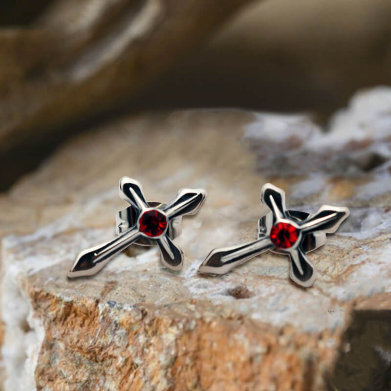 Cross Zircon Stainless Steel Stud Earring | Gthic.com