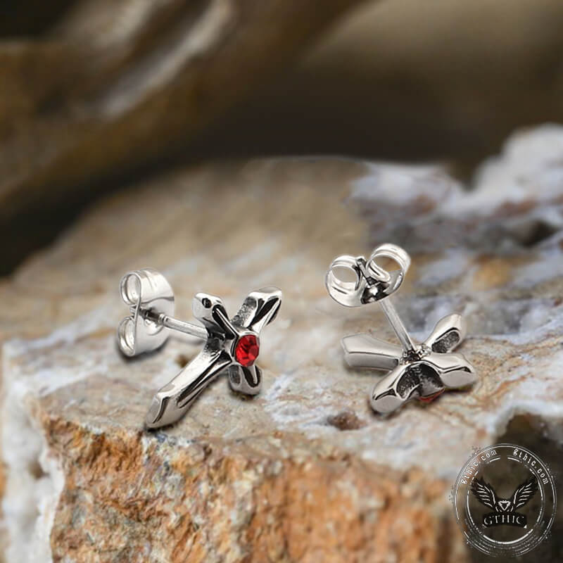 Cross Zircon Stainless Steel Stud Earring | Gthic.com