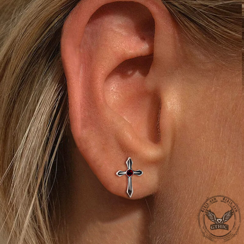 Cross Zircon Stainless Steel Stud Earring | Gthic.com