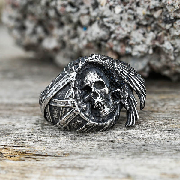 Crow Stainless Steel Skull Ring01 | Gthic.com