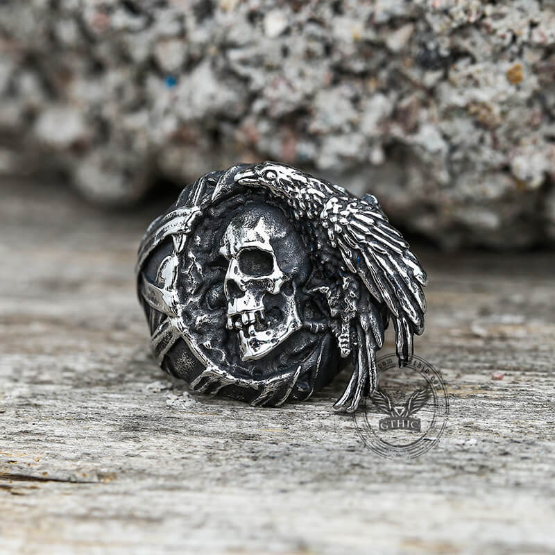 Crow Stainless Steel Skull Ring01 | Gthic.com