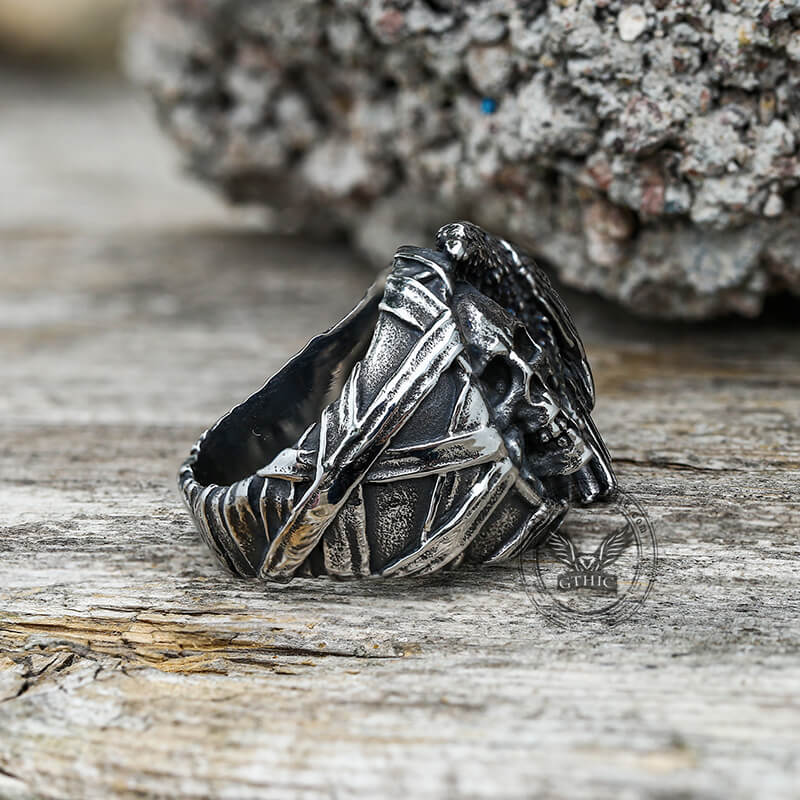 Crow Stainless Steel Skull Ring01 | Gthic.com
