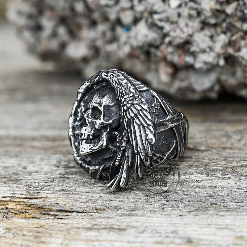 Crow Stainless Steel Skull Ring01 | Gthic.com