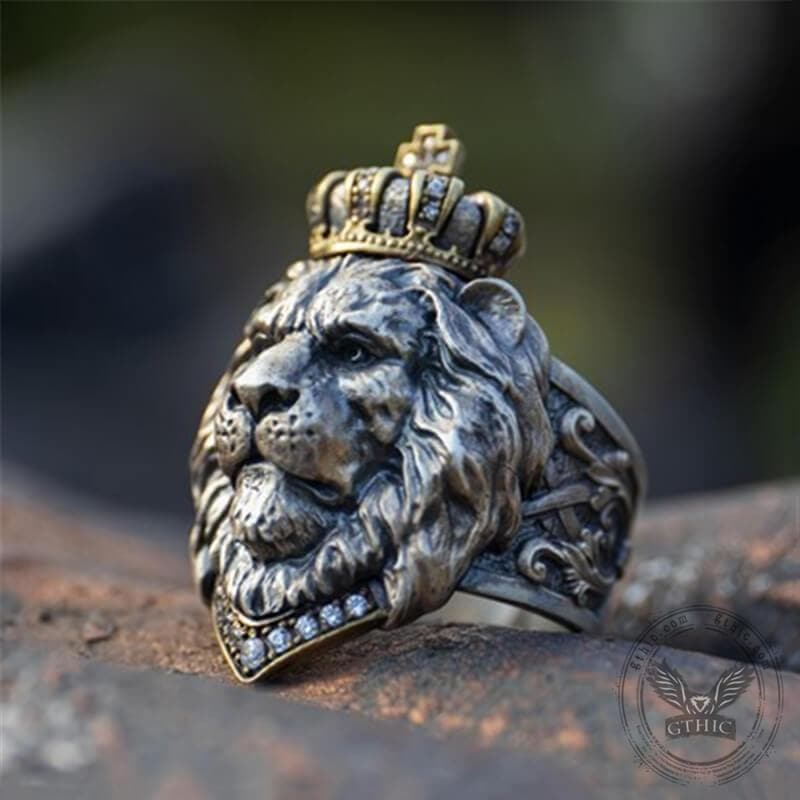 Crown Lion King Sterling Silver Ring | Gthic.com