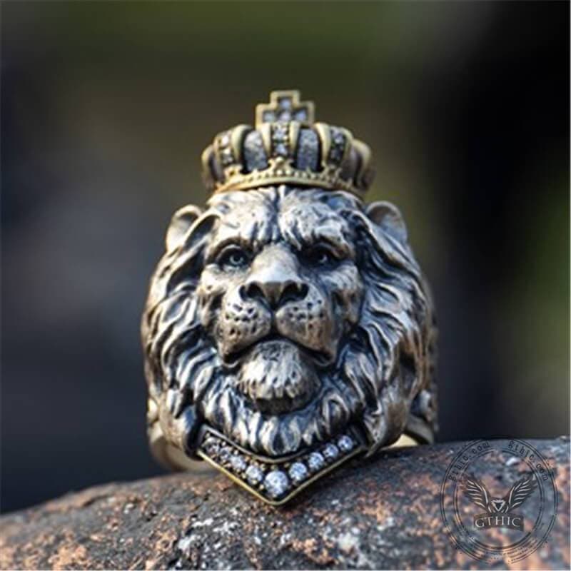 Crown Lion King Sterling Silver Ring | Gthic.com