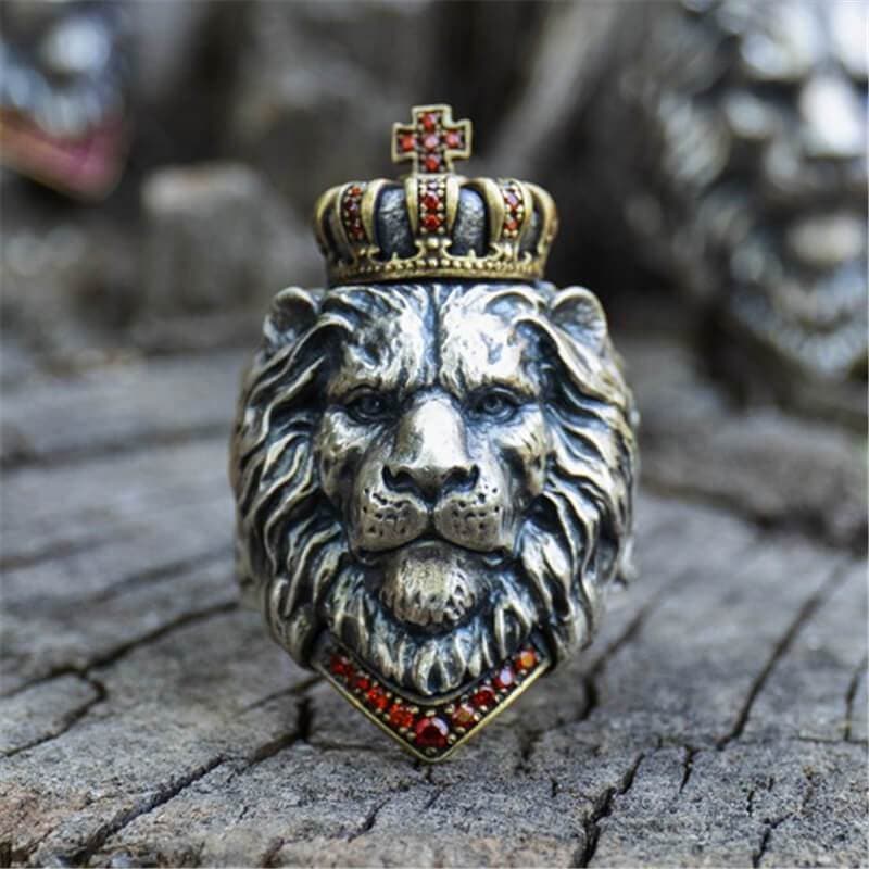 Crown Lion King Sterling Silver Ring | Gthic.com