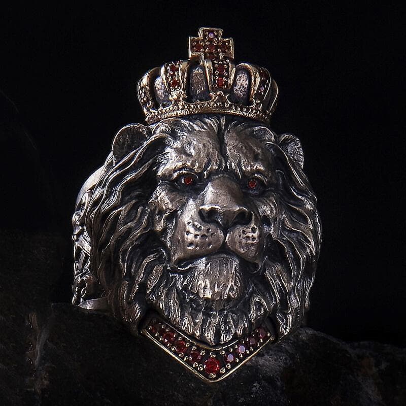 Crown Lion King Sterling Silver Ring | Gthic.com
