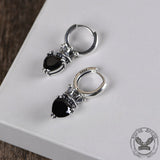 Crowned Black Heart Sterling Silver Hoop Earrings | Gthic.com