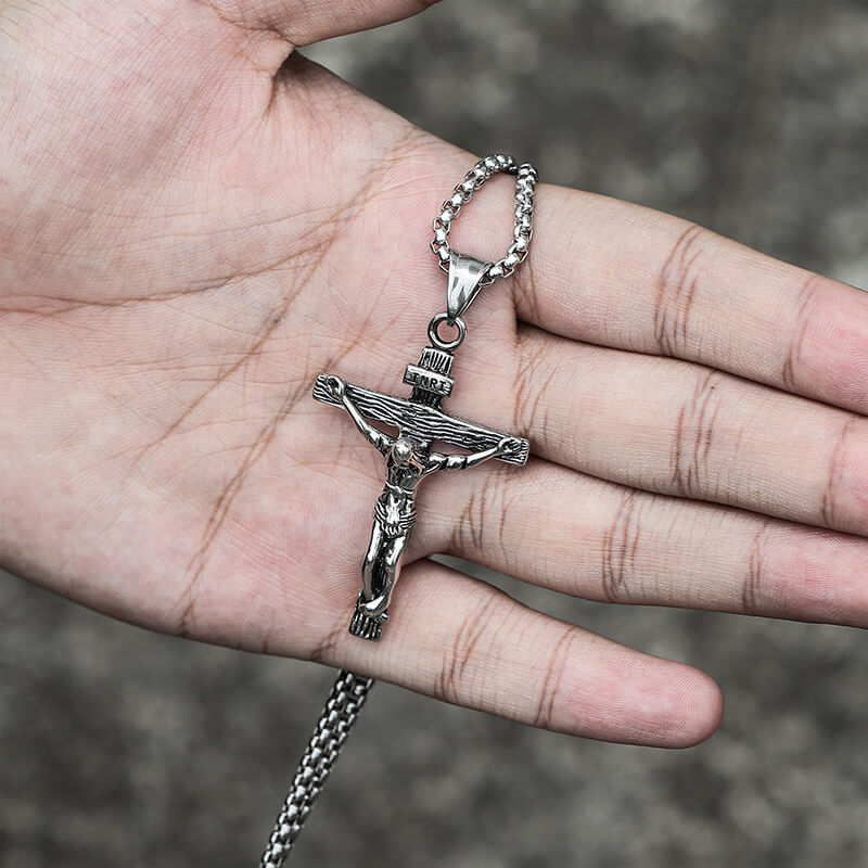 Crucifixion of Jesus Stainless Steel Cross Pendant | Gthic.com