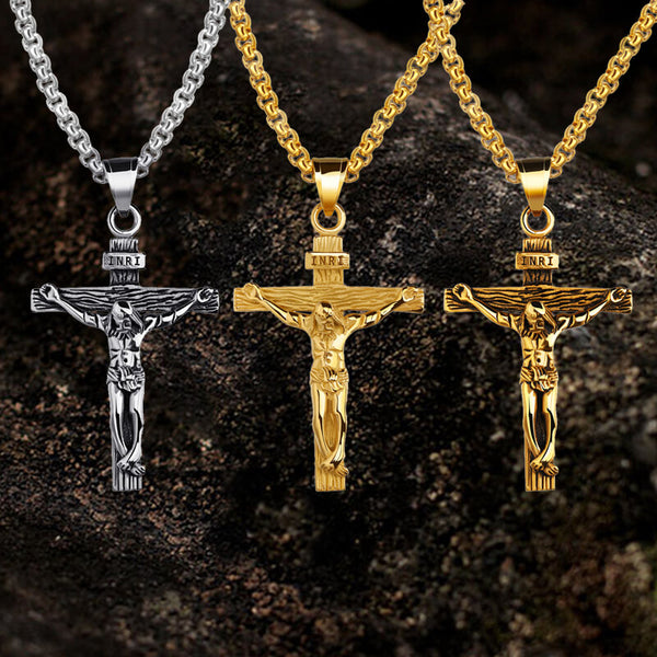 Crucifixion of Jesus Stainless Steel Cross Pendant | Gthic.com