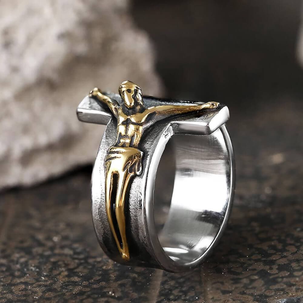Crucifixion of Jesus Stainless Steel Cross Ring | Gthic.com