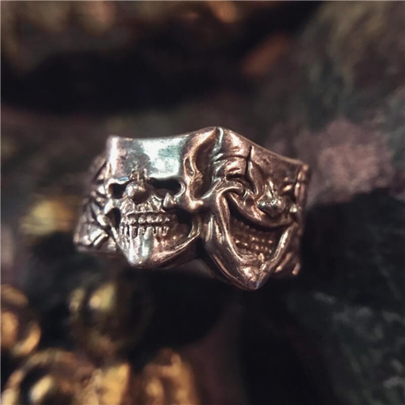 Crying And Smiling Clown Sterling Silver Ring | Gthic.com