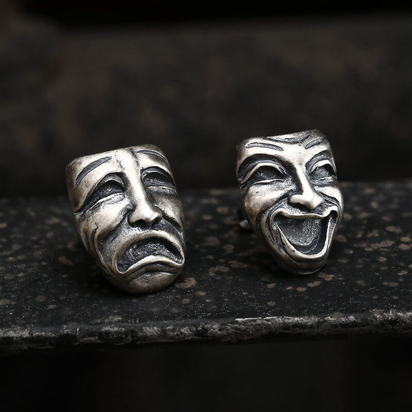 Crying and Smiling Faces Sterling Silver Stud Earrings | Gthic.com