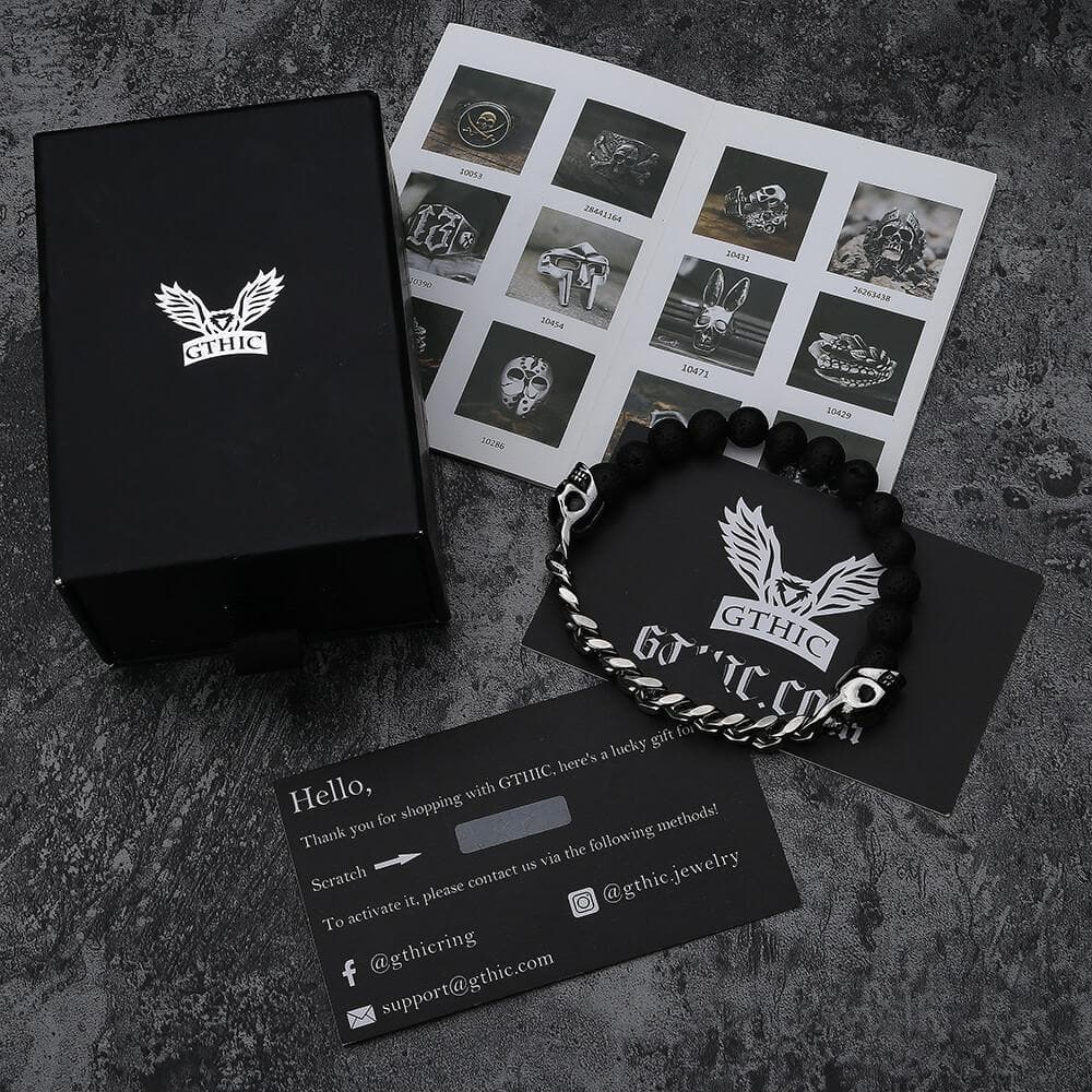 Cuban Chain And Volcanic Rock Skull Bracelet