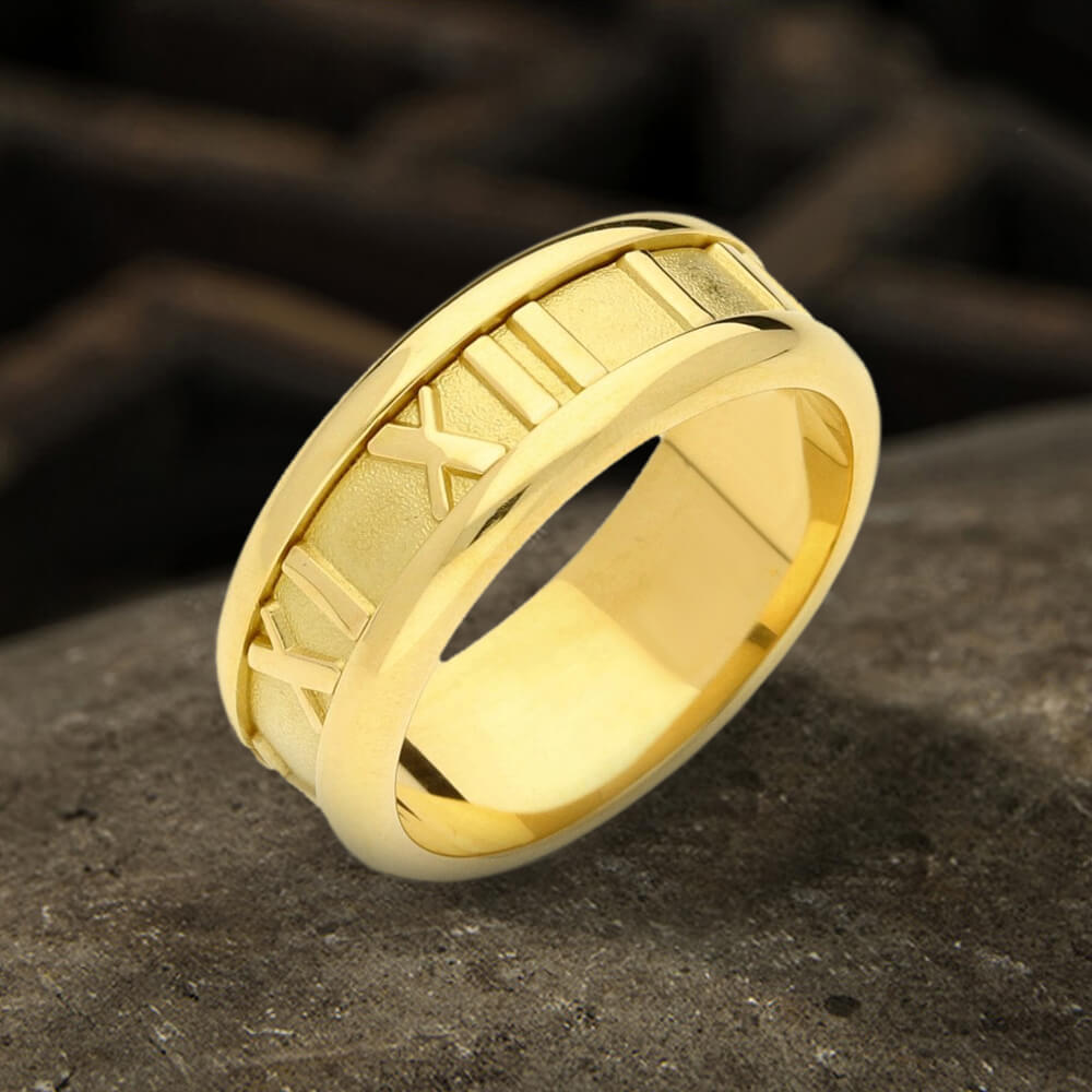 Custom Roman Numerals Sterling Silver Ring02 gold| Gthic.com