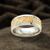 Custom Roman Numerals Sterling Silver Ring03 silver+gold| Gthic.com