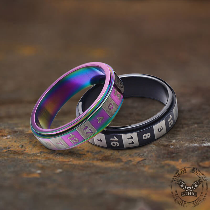 D20 Random Number Stainless Steel Spinner Dice Ring | Gthic.com