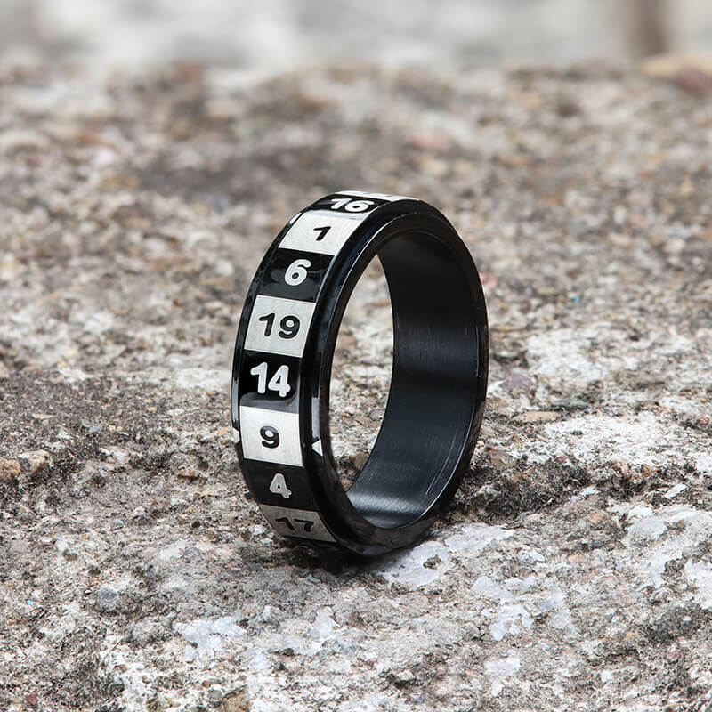D20 Random Number Stainless Steel Spinner Dice Ring | Gthic.com