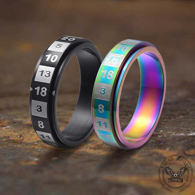 D20 Random Number Stainless Steel Spinner Dice Ring | Gthic.com