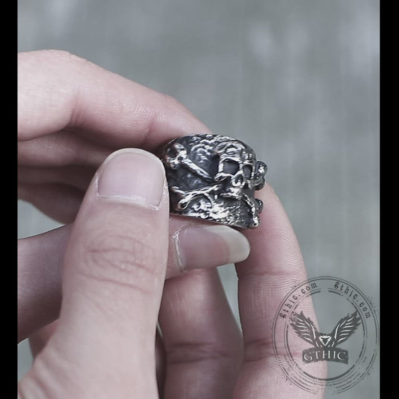 Bague Tête de Mort Pirate en Acier Inoxydable Crossbones