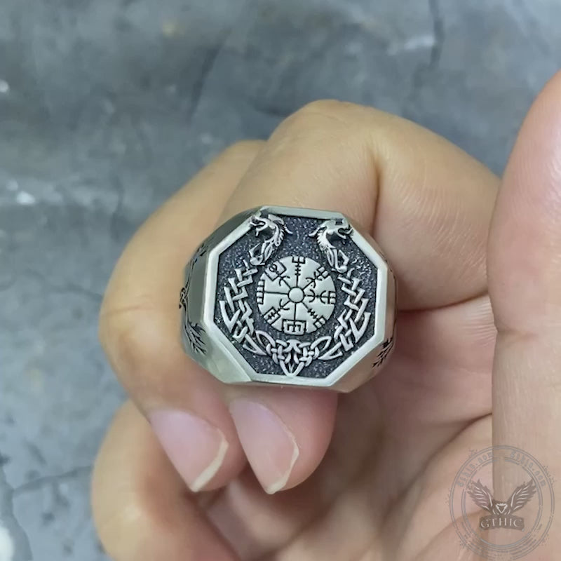 Vegvisir Celtic Knot Dragon Sterling Silver Viking Ring