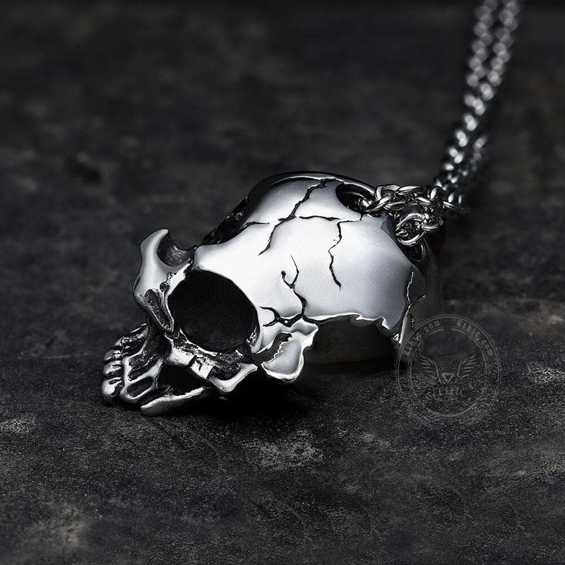 Damaged Half Face Skull Necklace 02 | Gthic.com