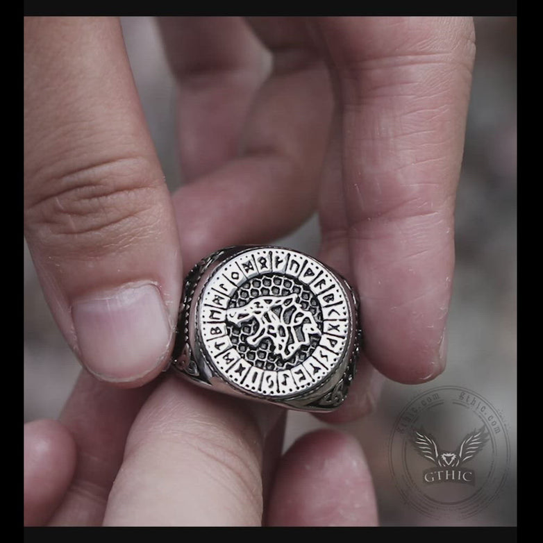 Fenrir Wolf Amulet Signet Viking Ring