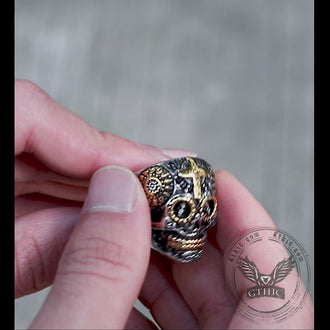 Vintage Cross Stainless Steel Sugar Skull Ring