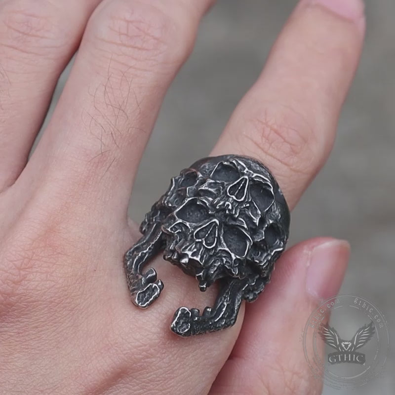 Roaring Multifaceted Skull Stainless Steel Ring