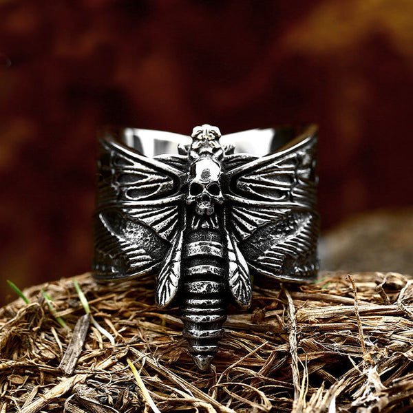 Death Head Moth Stainless Steel Skull Ring 01 | Gthic.com