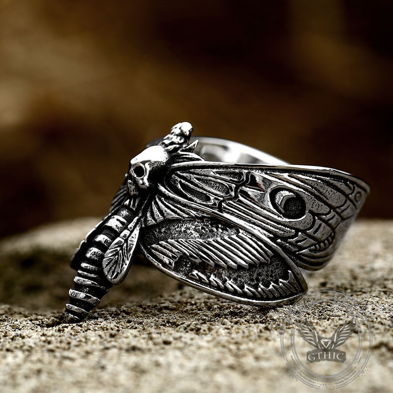 Death Head Moth Stainless Steel Skull Ring 04 | Gthic.com