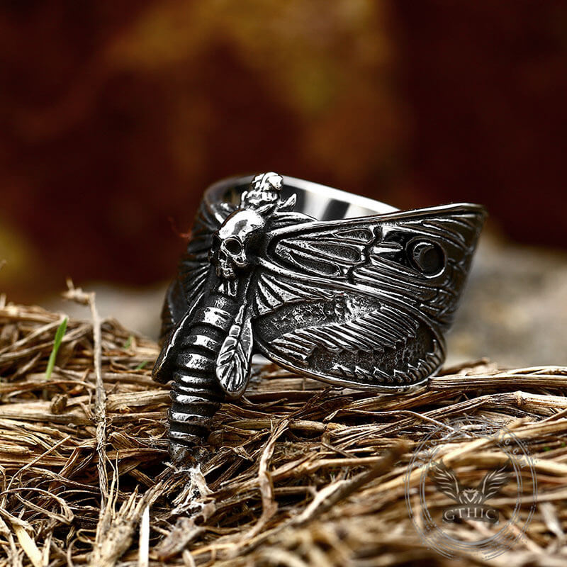 Death Head Moth Stainless Steel Skull Ring 03 | Gthic.com