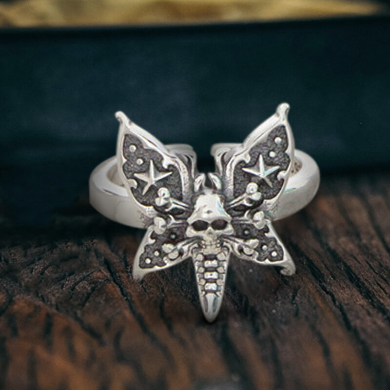 Death Moth Sterling Silver Open Skull Ring | Gthic.com