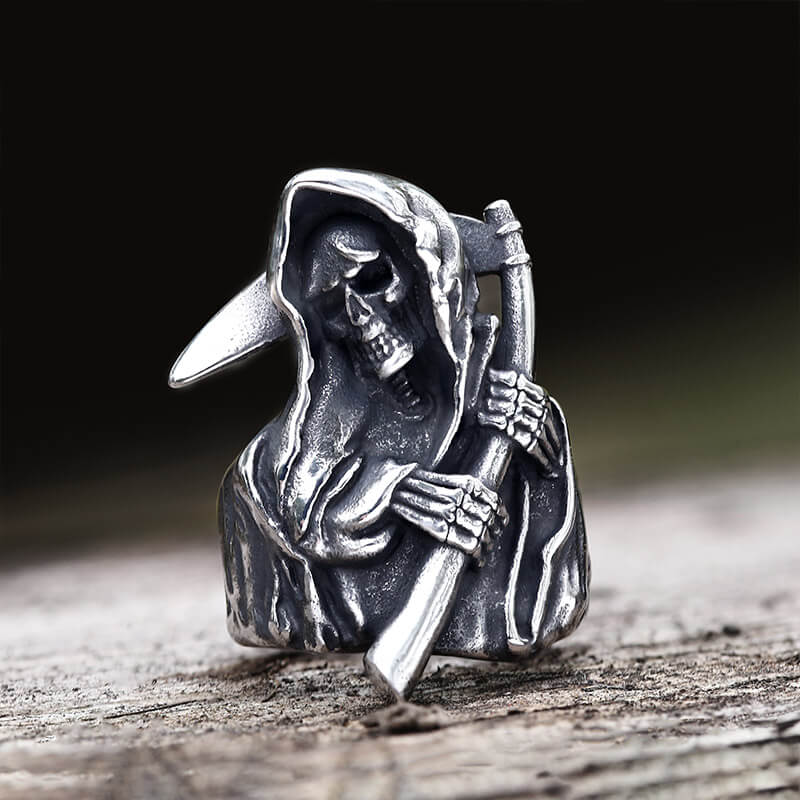 Death Reaper Stainless Steel Skull Ring | Gthic.com