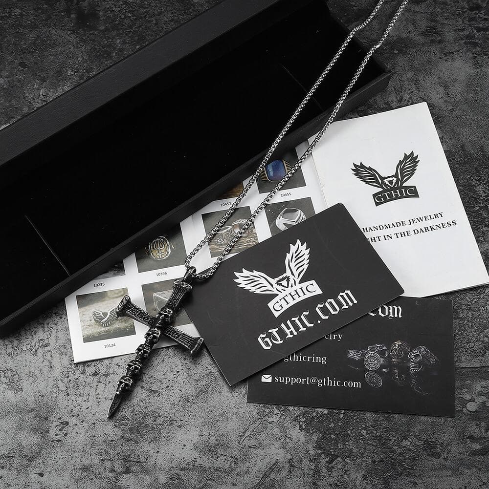 Pendentif Crâne Mortel Et Croix En Acier Inoxydable