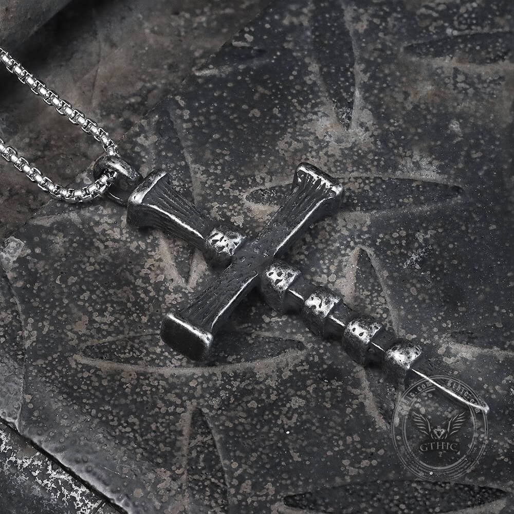 Pendentif Crâne Mortel Et Croix En Acier Inoxydable