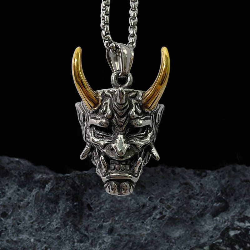 Demon mask stainless steel pendant 02 | Gthic.com