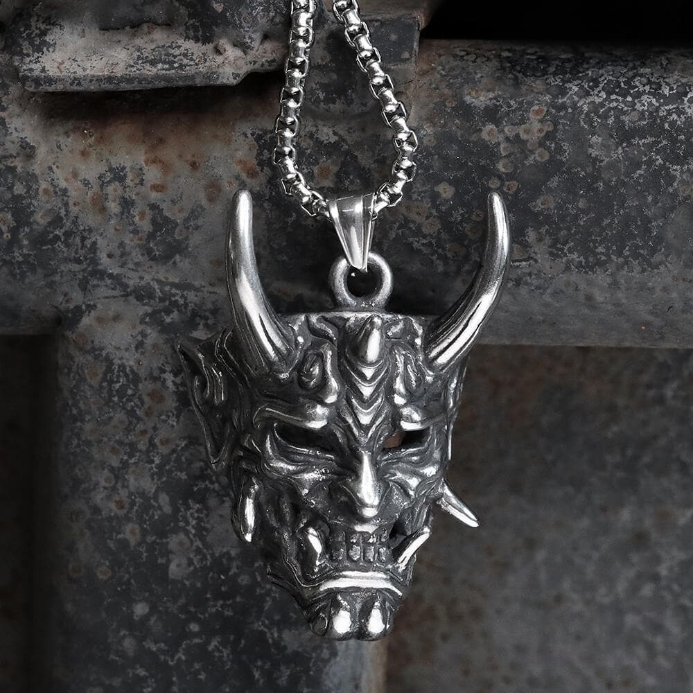 Demon mask stainless steel pendant 01 | Gthic.com