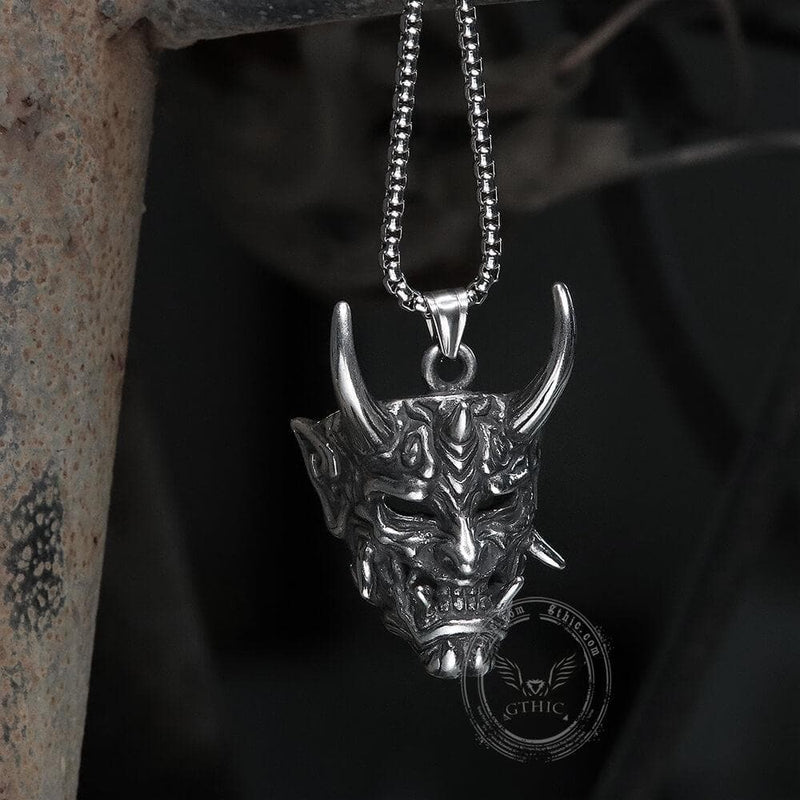 Demon mask stainless steel pendant 04 | Gthic.com