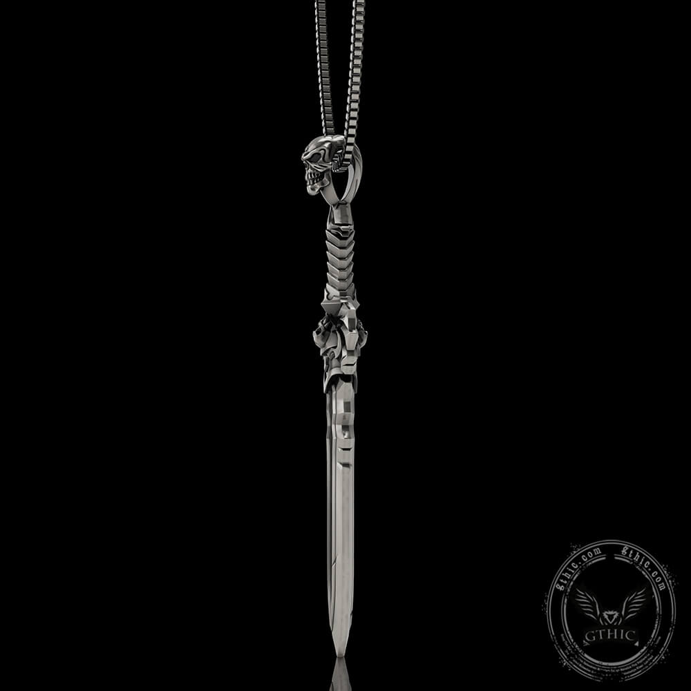 Demon Skull Sterling Silver Sword Weapon Pendant | Gthic.com