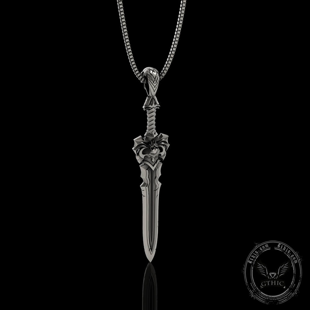 Demon Skull Sterling Silver Sword Weapon Pendant | Gthic.com