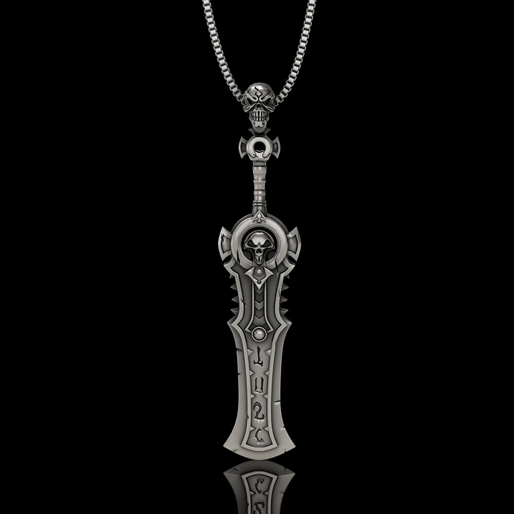 Demon Skull Sterling Silver Sword Weapon Pendant | Gthic.com