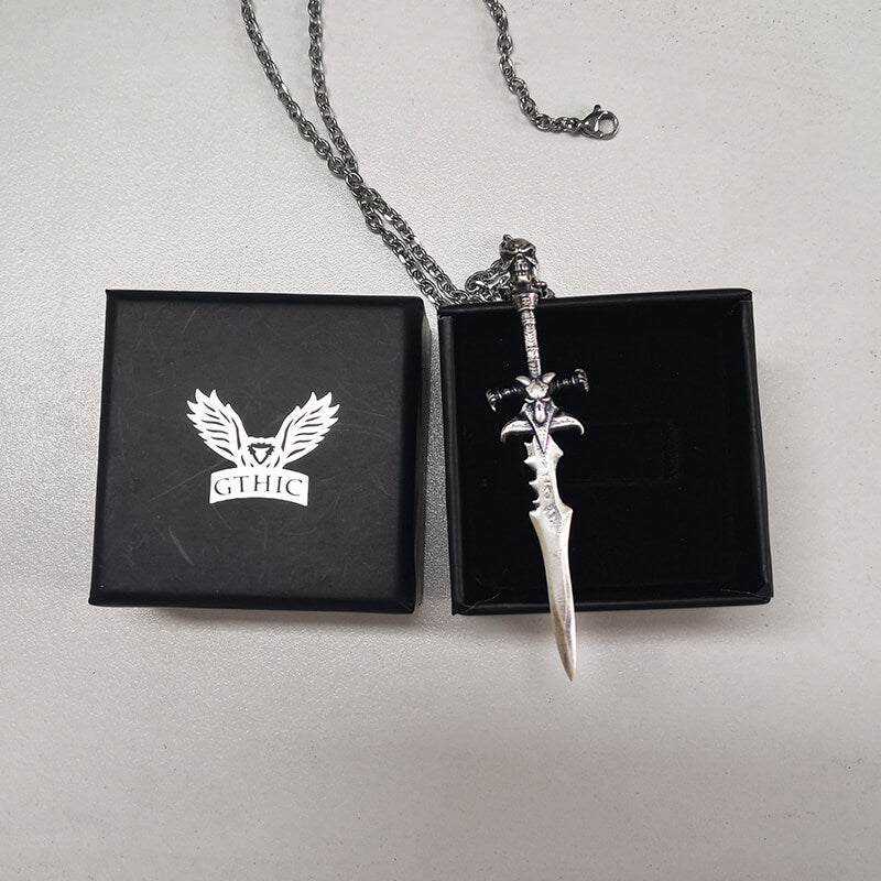 Demon Skull Sterling Silver Sword Weapon Pendant