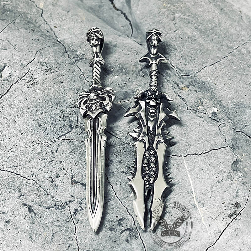 Demon Skull Sterling Silver Sword Weapon Pendant | Gthic.com