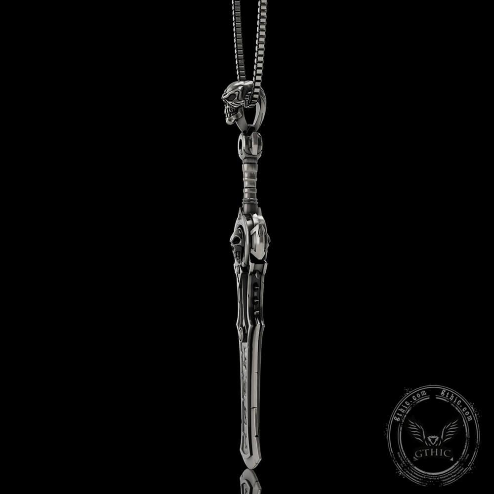 Demon Skull Sterling Silver Sword Weapon Pendant | Gthic.com