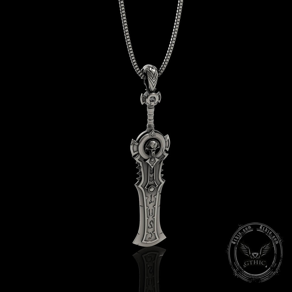 Demon Skull Sterling Silver Sword Weapon Pendant | Gthic.com