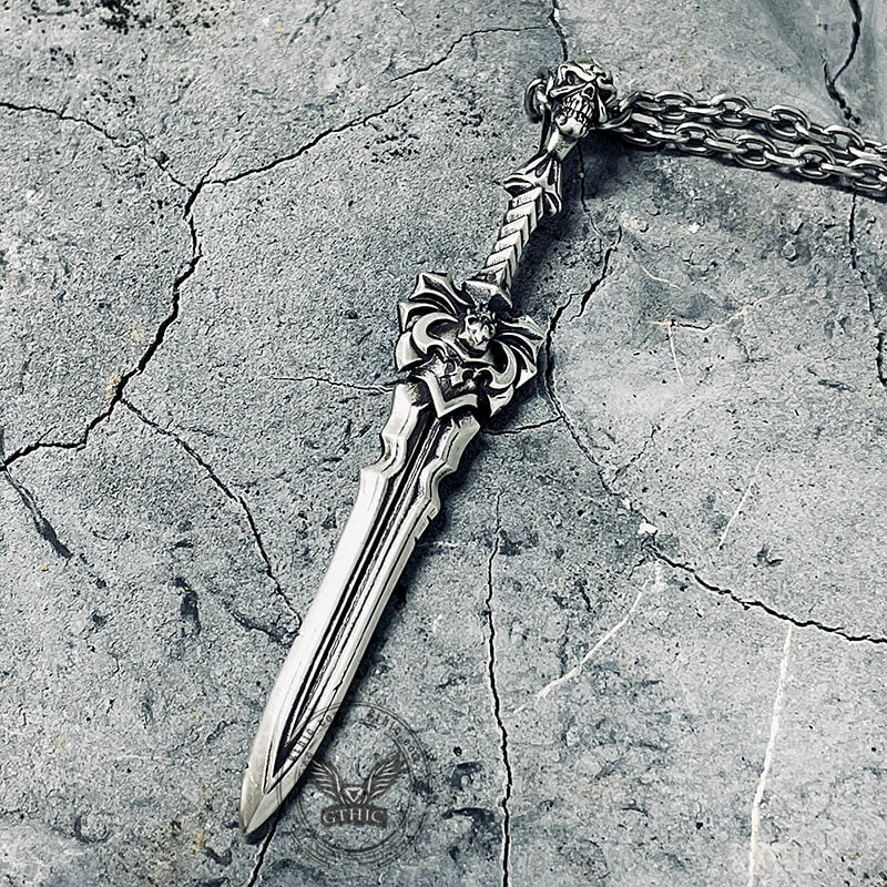 Demon Skull Sterling Silver Sword Weapon Pendant | Gthic.com