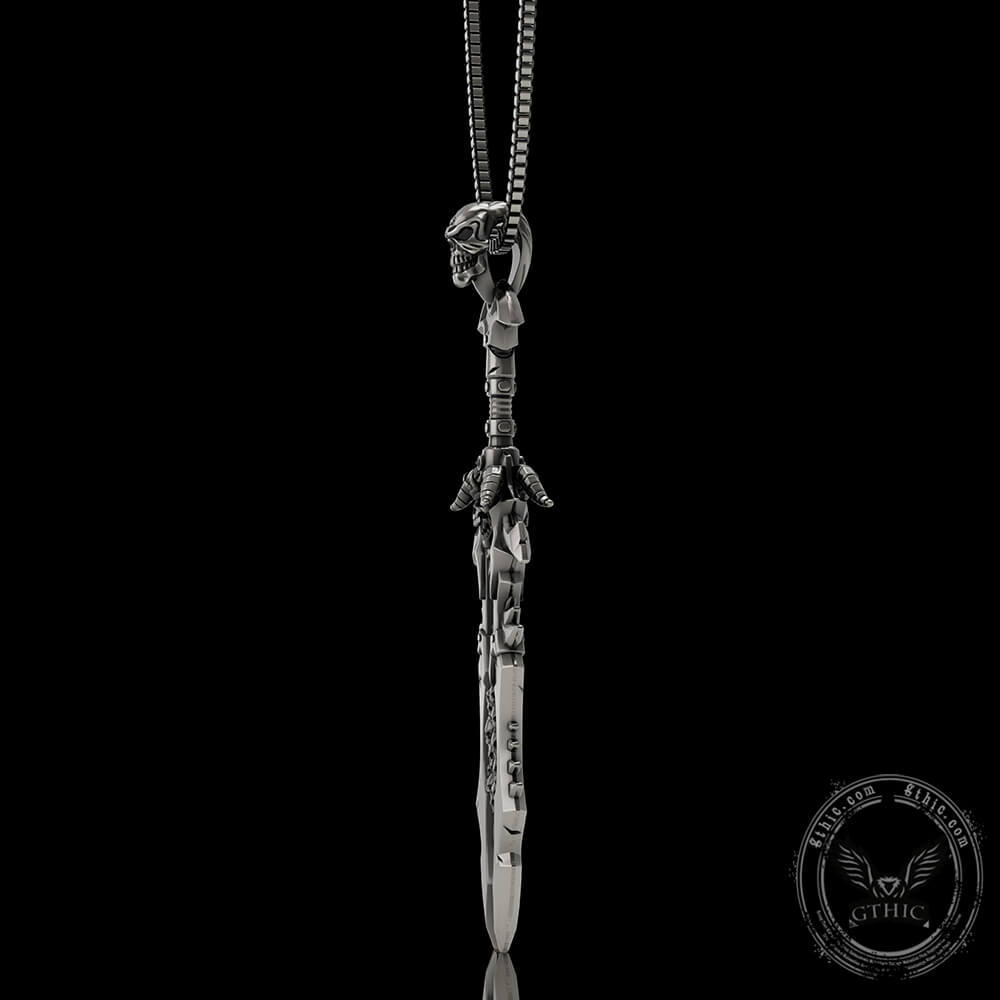 Demon Skull Sterling Silver Sword Weapon Pendant | Gthic.com