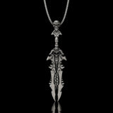 Demon Skull Sterling Silver Sword Weapon Pendant | Gthic.com