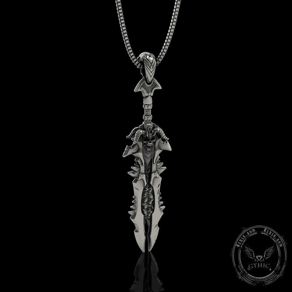 Demon Skull Sterling Silver Sword Weapon Pendant | Gthic.com